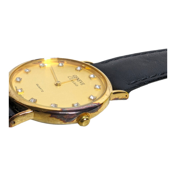 Geneve Classic Men's Quartz Wrist Watch 745906 Gold Face Stainless Steel Vtg - Picture 3 of 6
